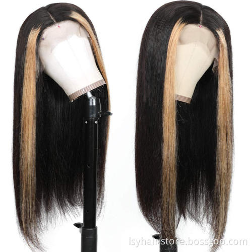 China Xuchang Indian Straight Human Hair Wigs Pre Colored Highlight, High Quality Good Reviews Indian Hair Lace Front Wigs